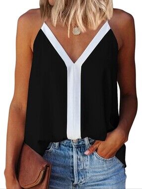 Black V-Neck Contrast Strap Camisole